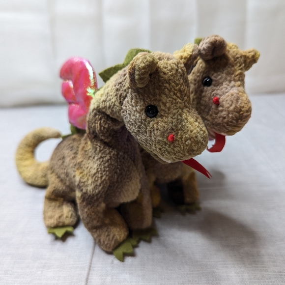 1998 Vintage TY Scorch Green Purple Dragon Plush Toy Beanie Babies Lot Of 2 toys - Picture 15 of 16